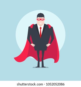 The businessman standing with red cloak or cape and eye.