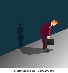 Businessman standing with shadow of chess king vector illustration