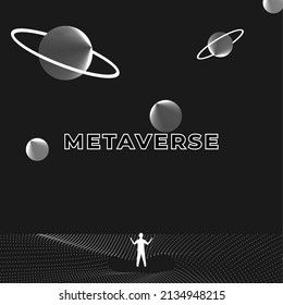 Businessman standing silhouette and Digital Contour curve dot and line and wave with wireframe. The concept for metaverse and VR technology
