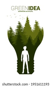 Businessman standing with Silhouette forest in light bulb. background for natural take care and save the environment.