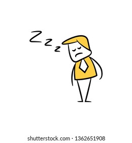 businessman standing sleeping yellow doodle design