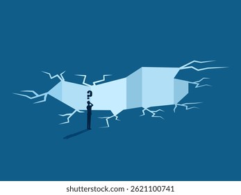 Businessman standing solving the problem at the big trap hole