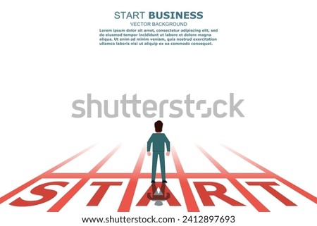 Businessman standing at the start line. The starting point to grab the finish line in the future. Startup banner to compete against itself. Business Concept. Vector illustration flat design style