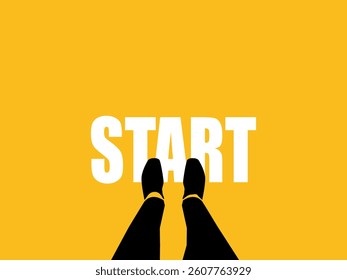 Businessman standing at start point, top view for decision to start business