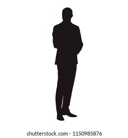 Businessman standing in suit, isolated vector silhouette. People at work