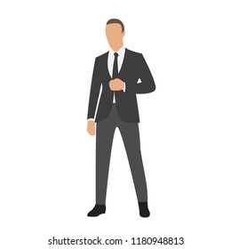 Businessman standing in suit, isolated vector illustration, flat design
