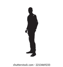 Businessman standing in suit, side view, isolated vector silhouette