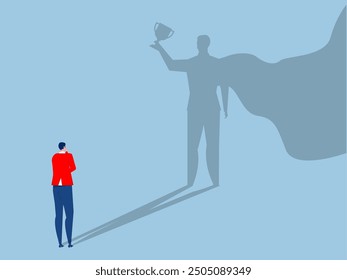 Businessman standing superhero shadow concept, becoming Leadership a superhero illustration.