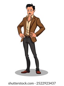 A businessman standing three quarter pose cartoon character design