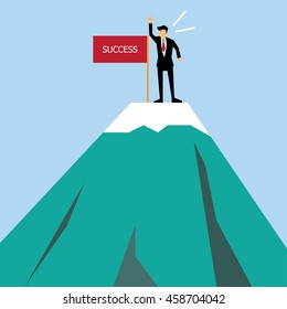 businessman standing at the top of mountain with success flag;successful or achievement concept-vector 