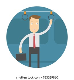 Businessman standing in the train. Flat design vector illustration