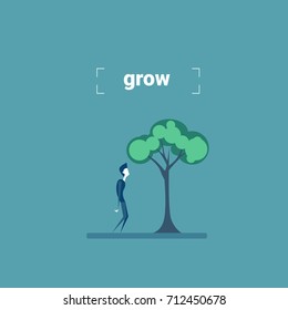 Businessman Standing Under Green Tree Investment Growth Development Concept Flat Vector Illustration