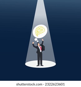 Businessman standing under the light. Proud of his mind and brain concept vector illustration