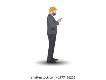 Businessman standing and using smartphone for connection technology, concept using smartphone for connection to people email and check data information