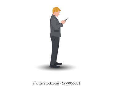 Businessman standing and using smartphone for connection technology, concept using smartphone for connection to people email and check data information