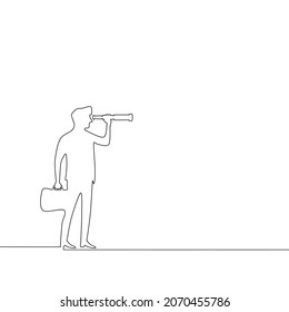 Businessman standing using telescope to see far. business vision concept