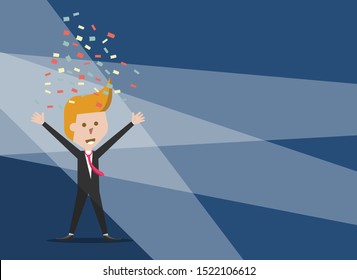 businessman standing for victory with light, vector, illustration
