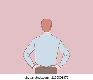businessman standing view from behind with outline or line and clean simple style