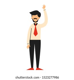 Businessman standing and waving vector isolated. Corporate business worker. Professional manager, office person.