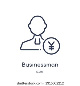 businessman standing with yen icon from people outline collection. Thin line businessman standing with yen icon isolated on white background.
