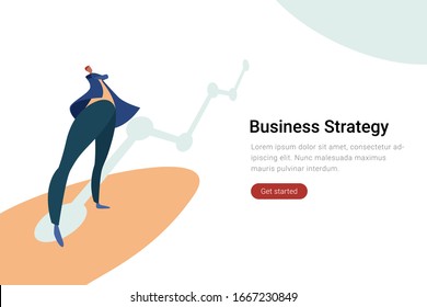 Businessman se posiciona con el concepto Chart Graph de ilustración vectorial plana Estrategia de negocio