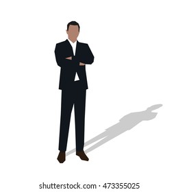 Businessman Stands With Folded Arms, Vector Illustration. Flat Design