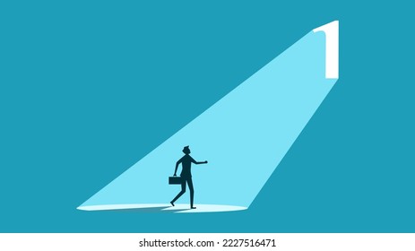 businessman stands in front of an open door in the number one figure. Vector illustration