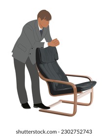 Empresario sentado en una silla de oficina. Bonito personaje de hombre de negocios con traje y corbata formales. Dibujo vectorial ilustraciones realistas aisladas en fondo blanco