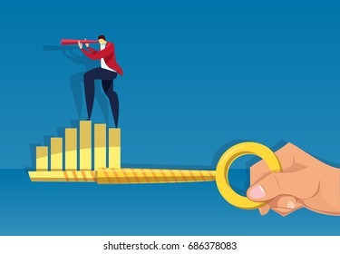 The businessman stands on the key overlooking the distance