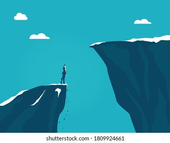 Businessman stands on top of mountain and looking for new target, achievements. 