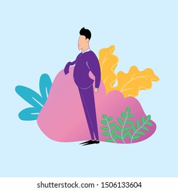 a businessman stands tall ready to work, flat design illustration for business purpose