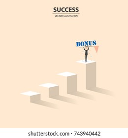Businessman stands at the top of the column graph. Business concept of goals, success, achievement and challenge. Vector illustration.
