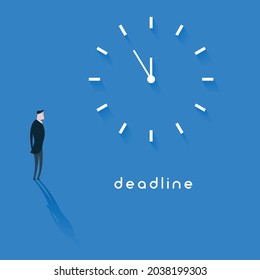 businessman staring at clock.deadline vector concept.blue background.vector illustration.minimalism concept
