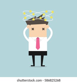 Businessman With Stars Spinning Around His Head. Vector