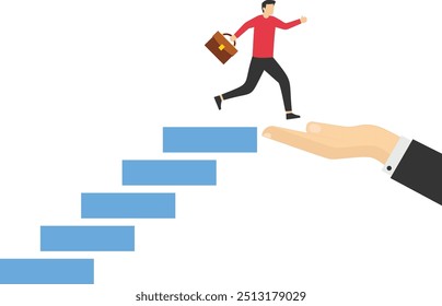 Businessman start climbing stair for successful career achievement. Future success. first step. Flat vector illustration.

