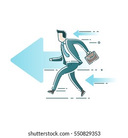 businessman start to running with arrows, Successful concept, flat design symbol, vector illustration.