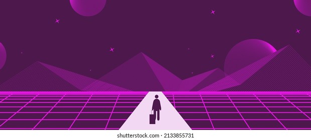 Businessman Start and Steps into Future Door. Moving Forward to New Technology, Blockchain and the Next Layer of the Internet Concepts. Futuristic Tone