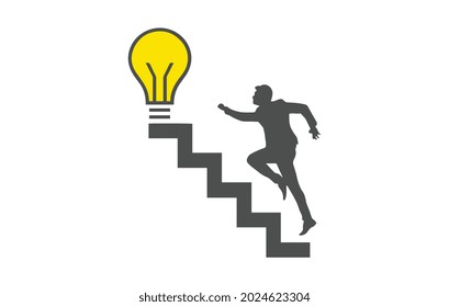 businessman start walking up stairway first step, Climbing staircases for development, Business journey concept growth and the path to future success, Flat design vector illustration