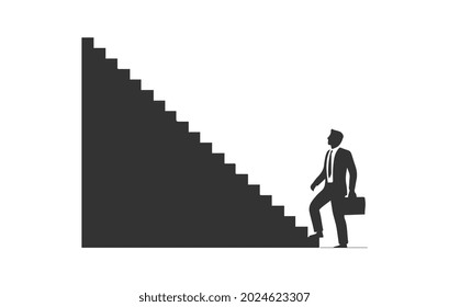 businessman start walking up stairway first step, Climbing staircases for development, Business journey concept growth and the path to future success, Flat design vector illustration