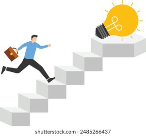 businessman start walking up stairway first step, Climbing staircases for development, Business journey concept growth and the path to future success, Flat design vector illustration

