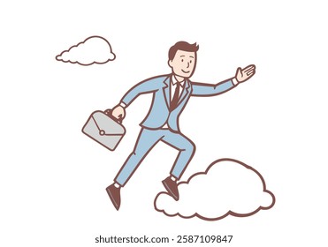 Businessman starting a business or doing a project
Flying into the sky, rockets soaring, business concept. Hand drawn style vector design illustrations.