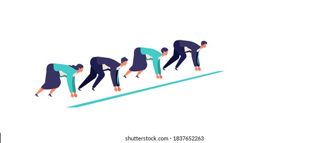 Businessman starting the race.  Active poses of business people. Isolated vector illustration characters in flat style. 