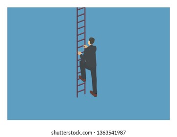 businessman starts climbing a stair