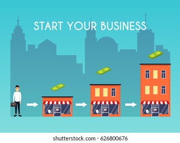 Businessman starts his own business. Flat design modern vector illustration concept.