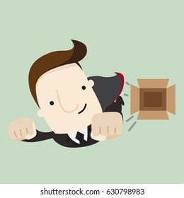 Businessman startup outside the box