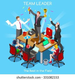 Businessman Startup Teamwork Team Leader Office Meeting Room. Interacting Isometric Realistic People. 3D Flat Vector Set. Setting New Goals Object JPG JPEG EPS 10 AI Image Drawing Picture.