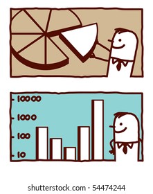 gráficos de hombres de negocios y estadísticas