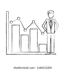 businessman with statistics bar chart pointed line