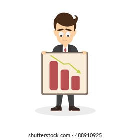 Businessman with statistics. Sad businessman holding boards and comparing data.