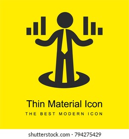 Businessman with stats graphics of bars bright yellow material minimal icon or logo design
